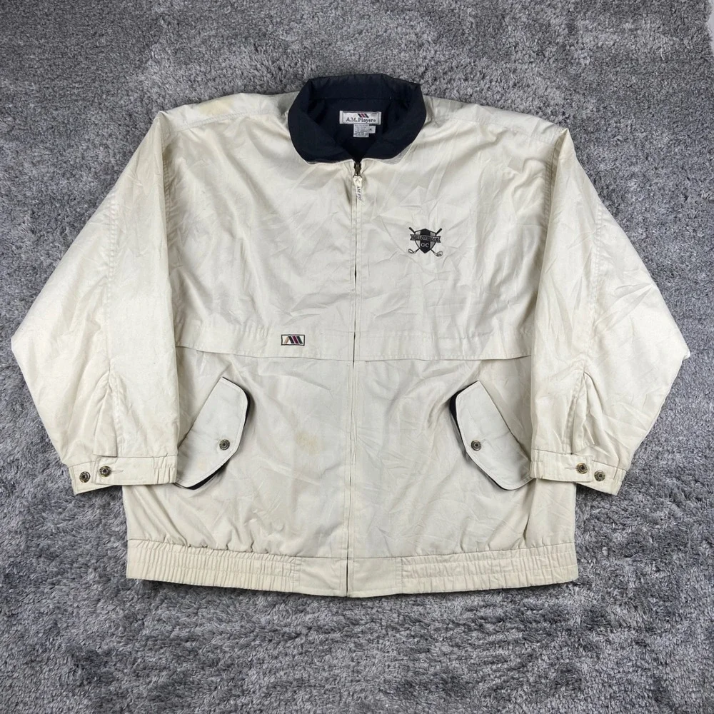 Vintage AM Player Windbreaker Jacket‎ Mens XL Cream Willowbrook GC Golf Course